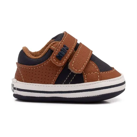 Tênis Infantil Klin Fofinho Com Fecho De Velcro Marrom E Azul Tênis Infantil Klin Fofinho Com Fecho De Velcro Marrom E Azul