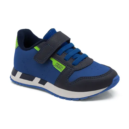 Tênis Infantil Klin Azul Menino Com Velcro E Cadarço Elástico