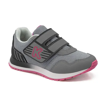 Tênis Infantil Fofura Cinza Com Pink De Velcro