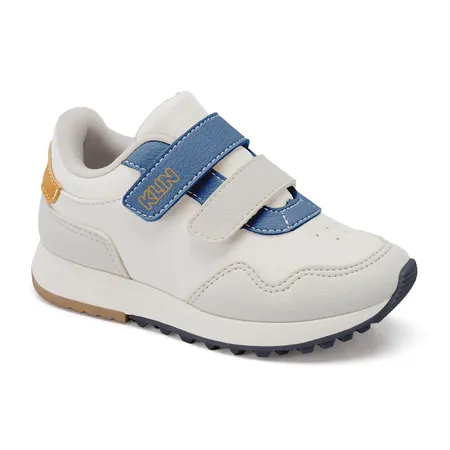 Tênis Infantil Klin Play Branco Com Azul E Velcro