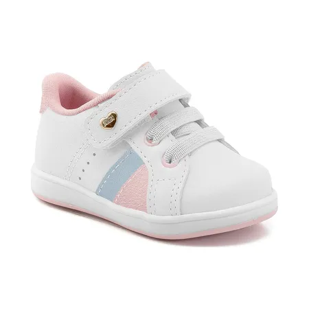 Tênis Infantil Kidy Branco Com Detalhes Rosa E Azul