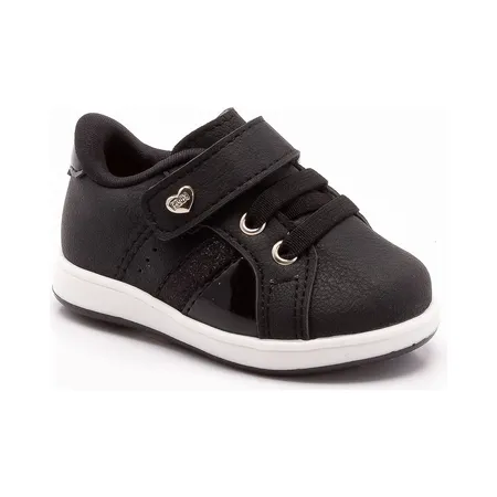 Tênis Infantil Fofinho Preto Com Coração E Velcro
