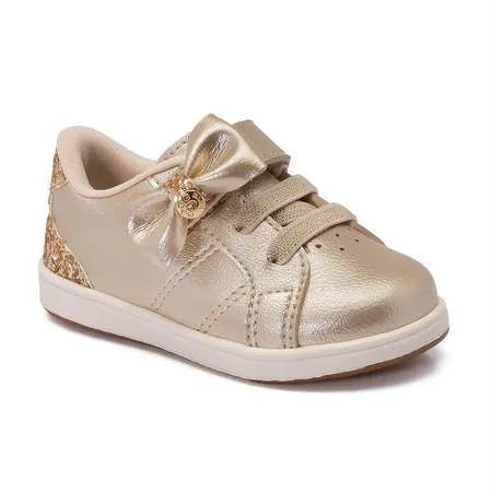 Tênis Infantil Dourado Com Laço E Glitter Para Meninas