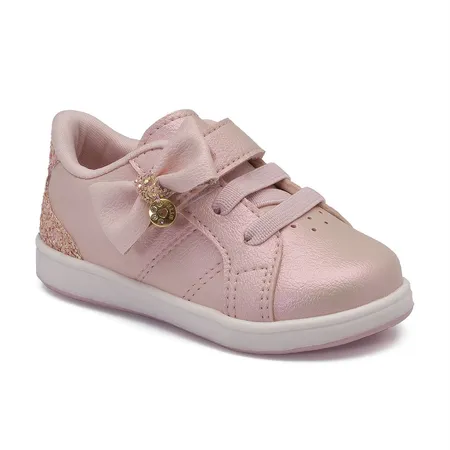 Tênis Infantil Menina Laço E Glitter Rosa Fofura
