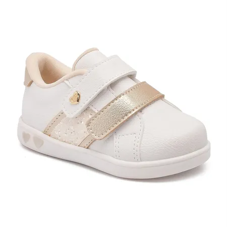 Tênis Infantil Fofinho Brilho Dourado De Velcro