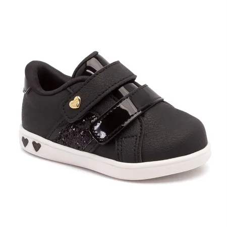 Tênis Infantil Preto Glitter E Corações