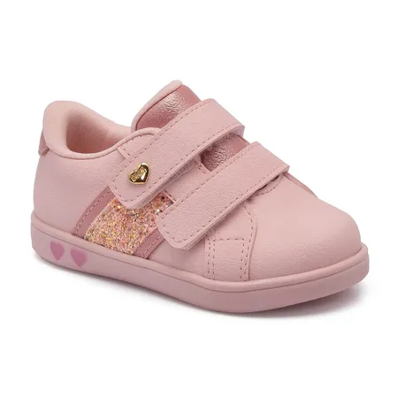 Tênis Infantil Menina Rosa Com Glitter E Velcro