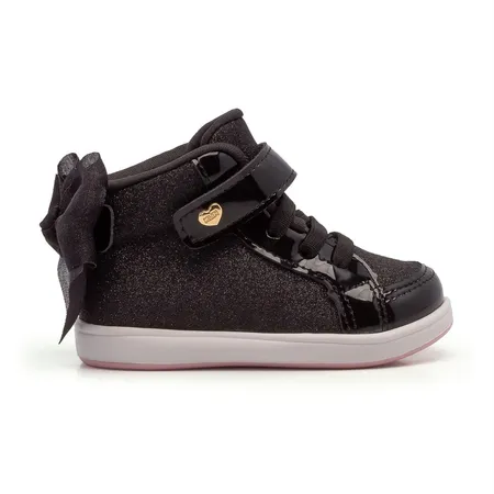 Tênis Infantil Cano Alto Glitter Preto Com Laço De Princesa Tênis Infantil Cano Alto Glitter Preto Com Laço De Princesa