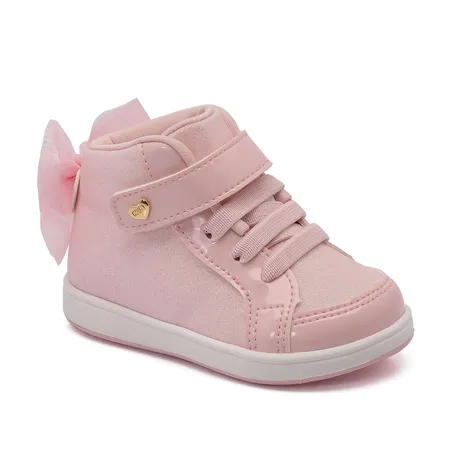 Tênis Infantil Cano Alto Kuki Rosinha Com Glitter E Laço
