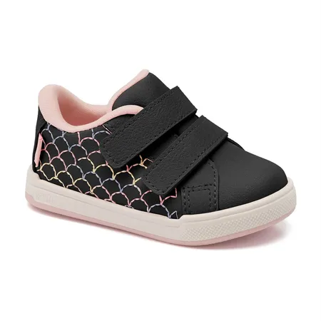 Tênis Infantil Klin Preto Escamas De Sereia Com Velcro