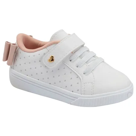 Tênis Infantil Branco Com Laço Rosa E Coração - Fofura Encantadora