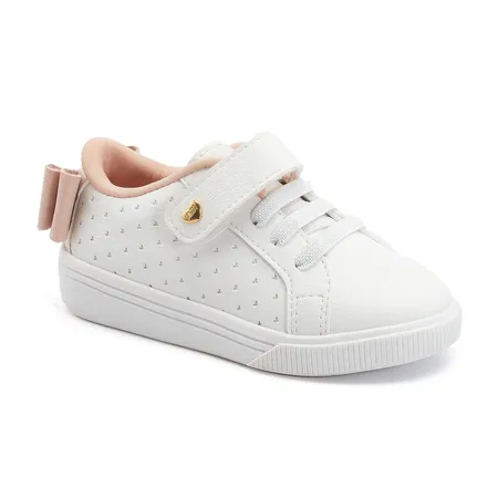 Tênis Infantil Branco Com Laço Rosa E Coração - Fofura Encantadora Tênis Infantil Branco Com Laço Rosa E Coração - Fofura Encantadora