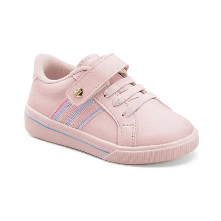 Tênis Infantil Rosa Com Faixa Arco-Íris E Velcro