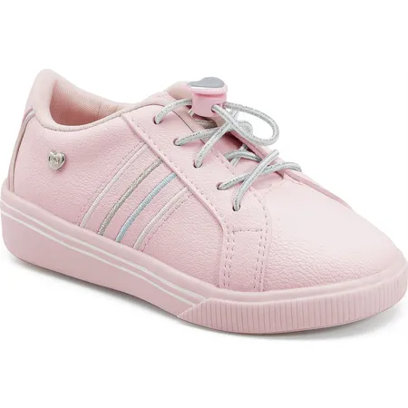 Tênis Infantil Rosa Com Cadarço Elástico E Coração Fofinho