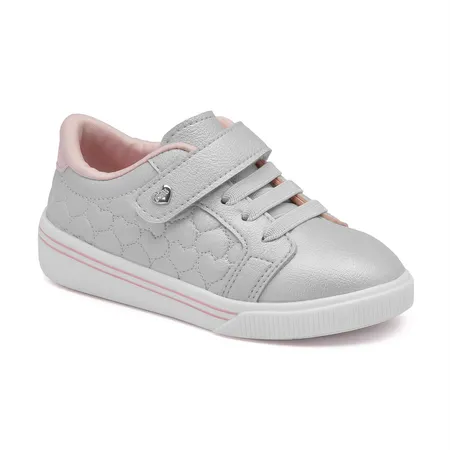 Tênis Infantil Prateado Corações Com Velcro