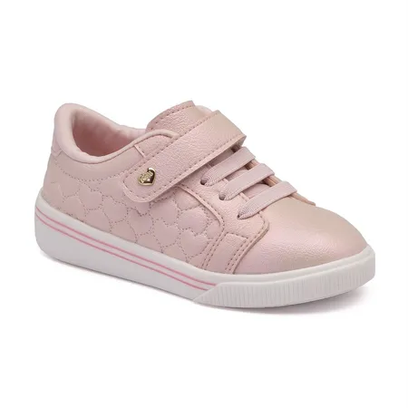 Tênis Infantil Rosa Brilhante Com Corações
