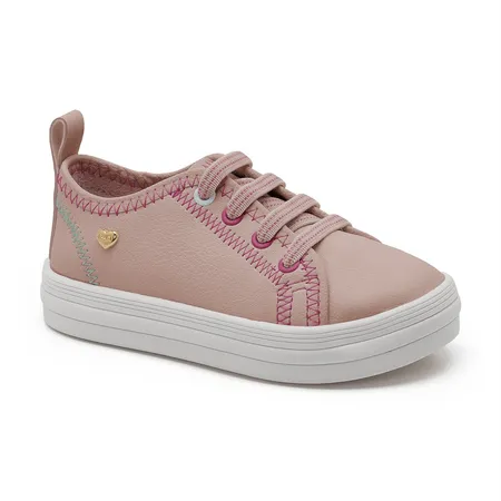 Tênis Infantil Feminino Rosa Com Detalhes Coloridos