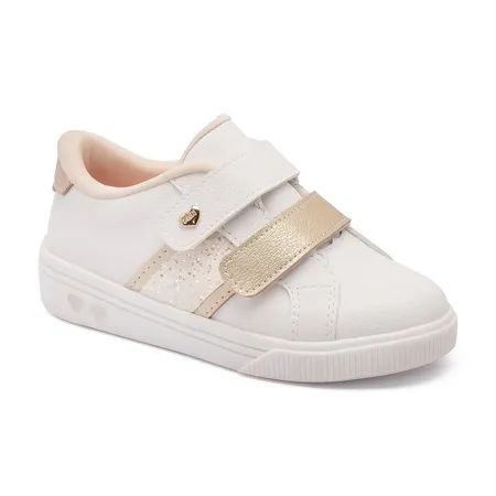 Tênis Infantil Branco Com Glitter E Dourado Menina