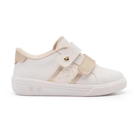 Tênis Infantil Branco Com Glitter E Dourado Menina Tênis Infantil Branco Com Glitter E Dourado Menina