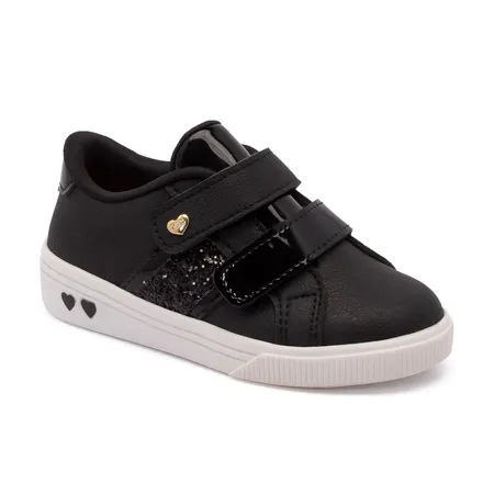 Tênis Infantil Fofinho Com Glitter E Fecho Em Velcro Preto