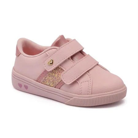 Tênis Infantil De Menina Rosa Com Glitter E Corações