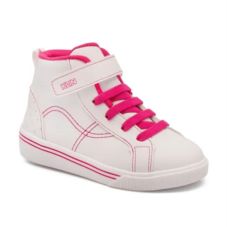 Tênis Infantil Klin Cano Alto Branco E Pink