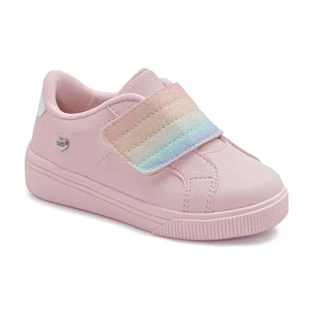 Tênis Infantil Menina Klin Com Velcro Arco-Íris Rosa