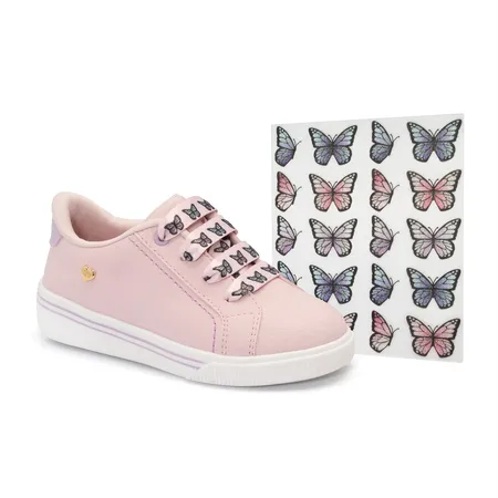 Tênis Infantil Rosa De Borboletas Com Adesivos