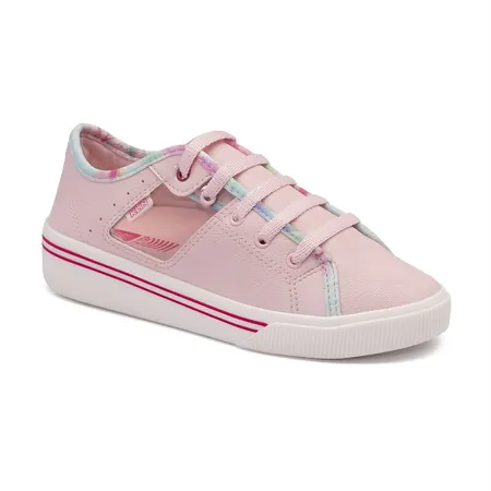 Tênis Infantil Klin Cano Baixo Rosa Com Detalhes Coloridos