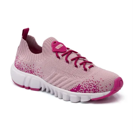 Tênis Infantil Klin Play Em Knit Rosa Com Cadarço Elástico
