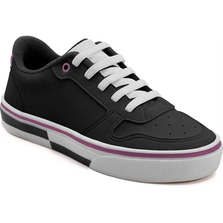 Tênis Infantil Casual Cadarço Preto Com Detalhe Roxo