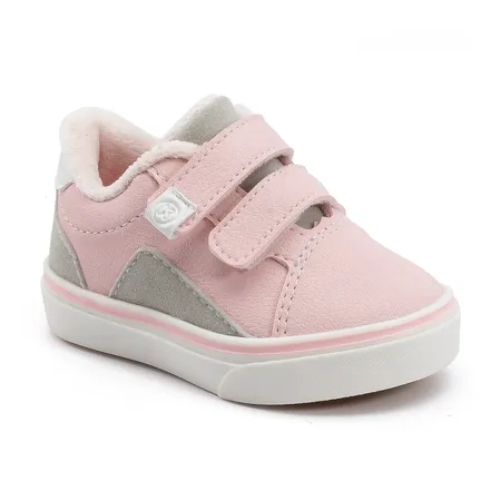 Tênis Infantil Fofinho De Velcro Rosa E Cinza