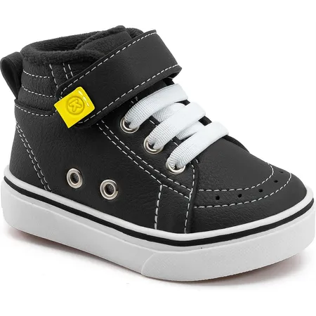 Tênis Infantil Cano Alto Preto Com Velcro E Cadarço