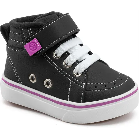 Tênis Infantil Cano Alto Preto Com Detalhes Roxos