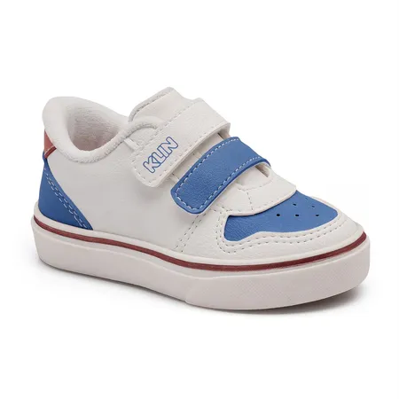 Tênis Infantil Klin Colorido Com Velcro - Branco E Azul