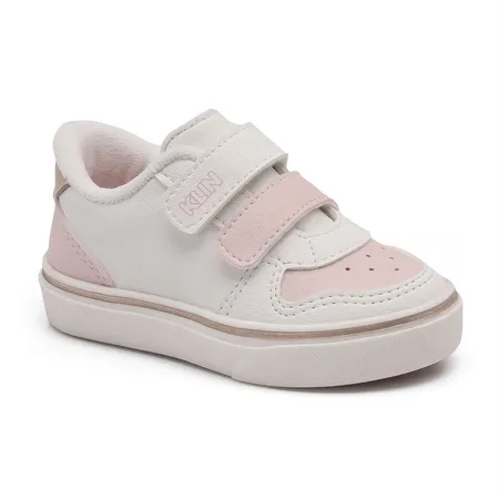 Tênis Infantil Klin Com Velcro Branco E Rosa