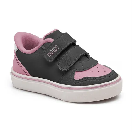 Tênis Infantil Fofinho Com Velcro Klin - Cinza E Rosa