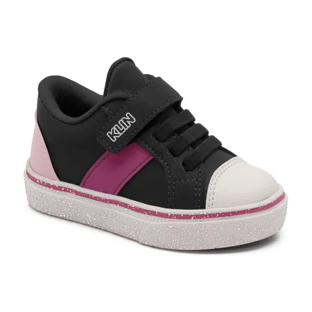 Tênis Infantil Klin Com Velcro E Elástico Preto E Pink