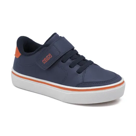 Tênis Infantil Klin Play Com Velcro Azul Marinho E Laranja