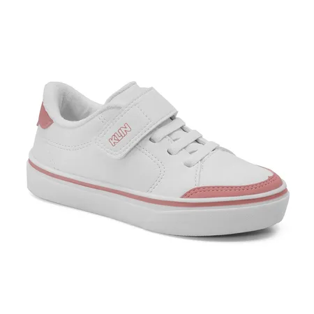 Tênis Infantil Klin Casual Branco Com Rosa E Velcro