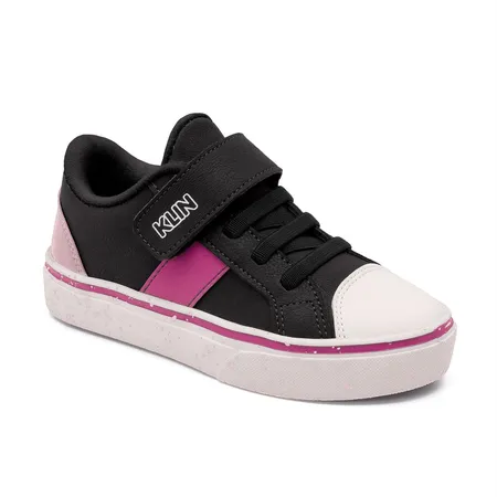 Tênis Infantil Klin Super Charme Preto E Rosa Com Velcro