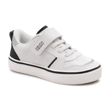 Tênis Infantil Klin Play Branco E Preto Com Velcro