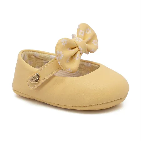 Sapatilha Fofinha De Bebê Amarelinha Com Laço Florido