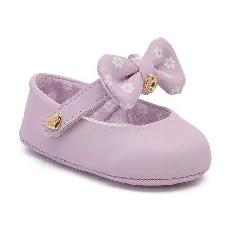 Sapatinho De Bebê Laço Floral Lilás Para Meninas