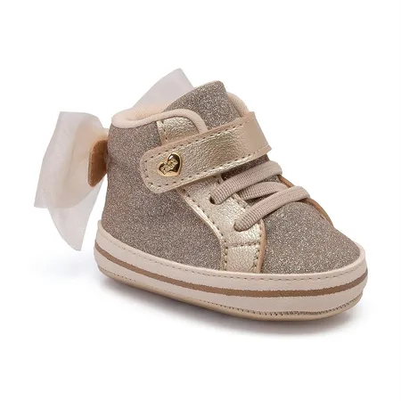 Tênis Fofura Glitter Dourado Com Laço Para Bebê