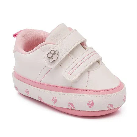 Sapatinho De Bebê Branco E Rosa Com Patinhas - Conforto E Fofura Para Os Primeiros Passos!