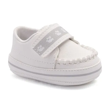 Sapatinho De Bebê Mocassim Branco Com Velcro Patinhas