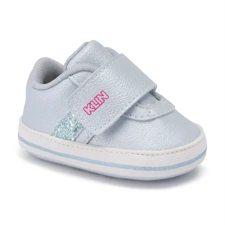 Tênis Bebê Klin Prata Com Glitter E Velcro