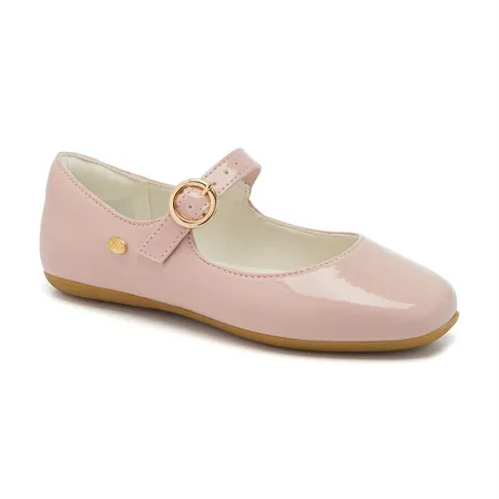Sapatilha Infantil Rosa De Verniz Klin Com Fivela Dourada