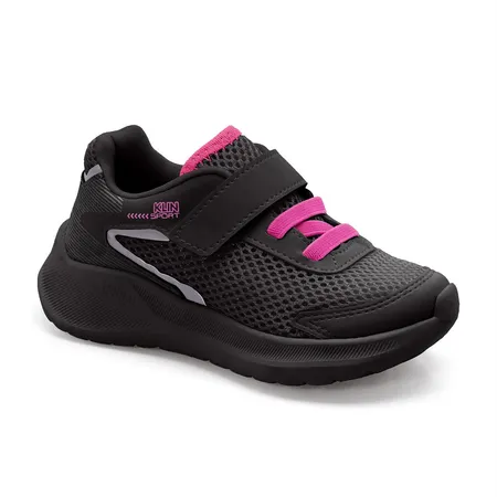 Tênis Infantil Klin Sport Com Velcro Fofinho Preto E Pink